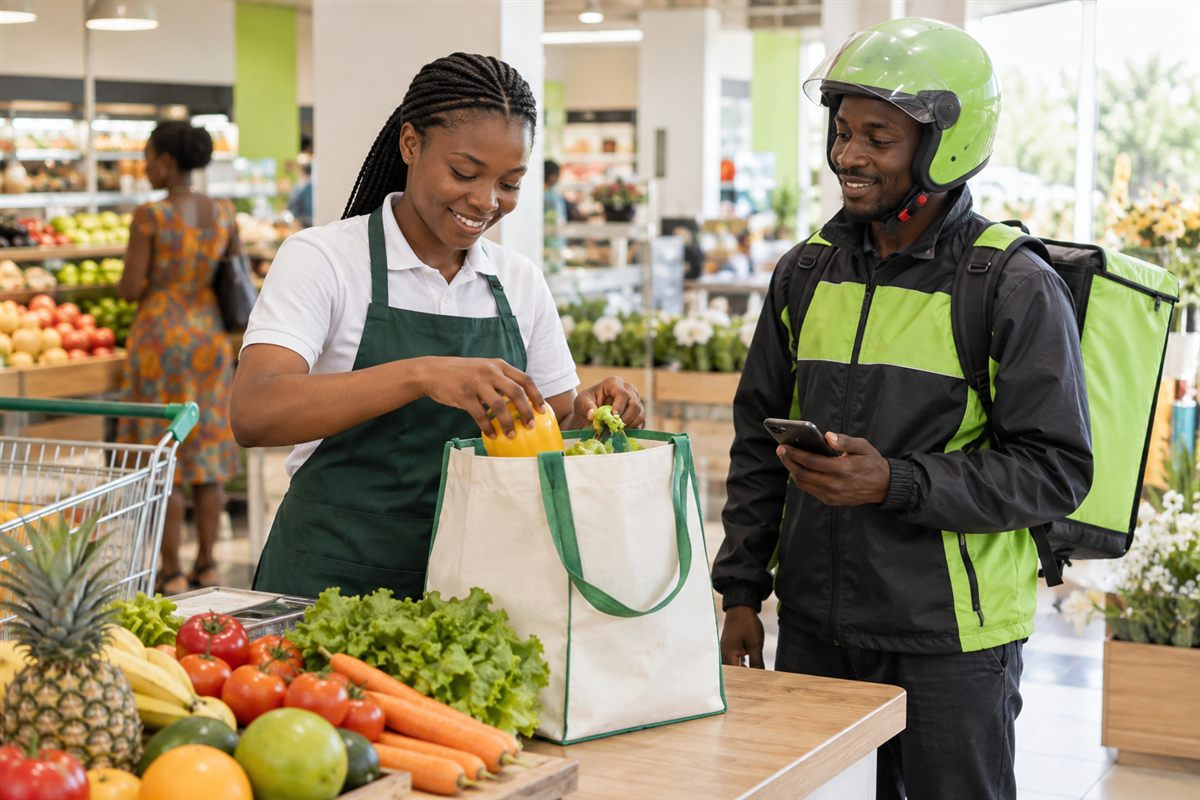 Une commande de supermarché préparée pour la livraison
